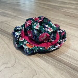 Gymboree Blue & Pink Floral Pattern Hat With Velcro Chin Strap-Size 0-12 Months